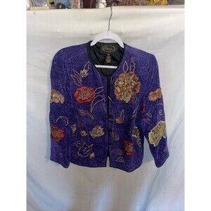 Alex Kim Women’s Dressy Jacket Size Petite Medium Purple Embroideried Going Out